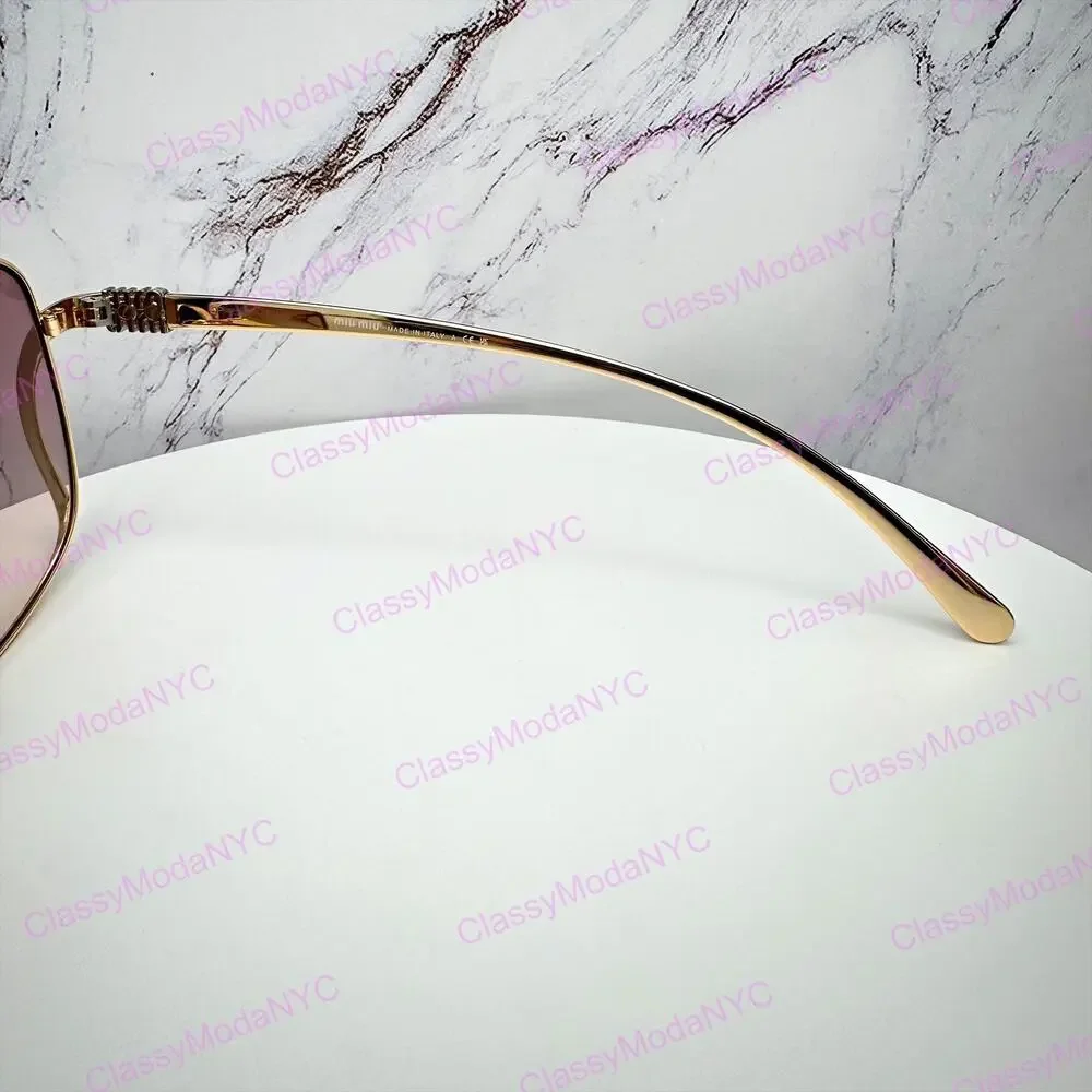 New MIU MIU Sunglasses MU A57S 5AK40S Gold Metal Square Oversized Gradient Lens